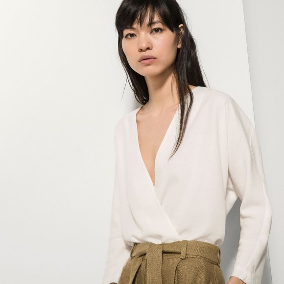 NEW Massimo Dutti White Cotton Shirting Wrap Top